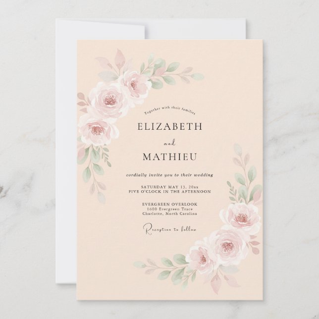 Invitation Mariage Lumineux de Printemps aux Pêches (Devant)