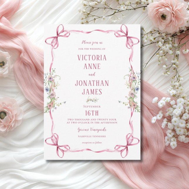 Invitation Mariage lunaire rose à cadre de ruban (Créateur téléchargé)