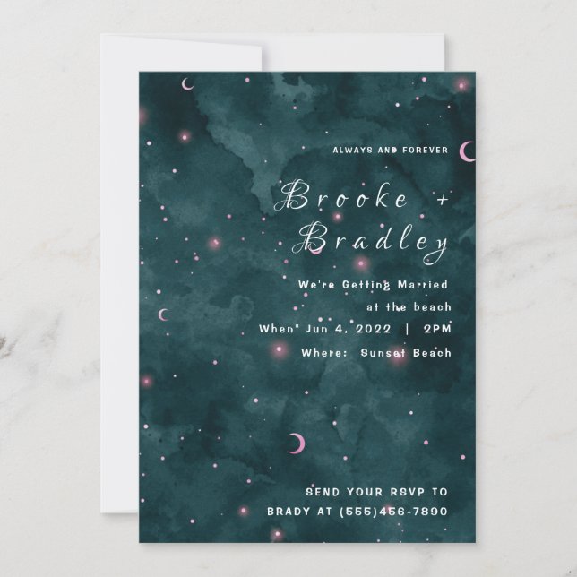 Invitation Mariage lunaire rose sarcelle foncée (Devant)