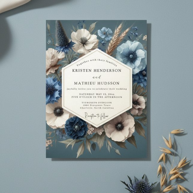 Invitation Mariage lunatique Fleur Bleu ardoise (Créateur téléchargé)