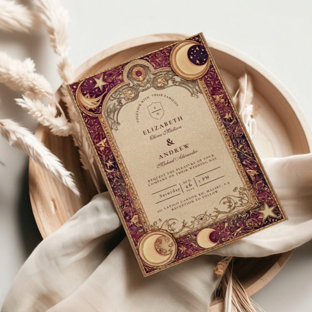 Invitation Mariage Lune Céleste Bourgogne (Créateur téléchargé)
