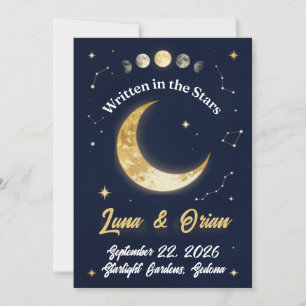 Invitation Mariage Lune Céleste Écrit dans les Étoiles Nuit