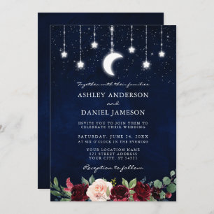 Invitation Mariage Lune Céleste Étoiles Lumière Photo Florale
