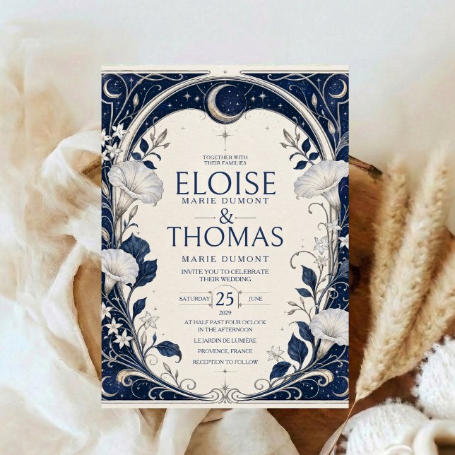 Invitation Mariage Lune Céleste Midnight Blue Art Nouveau (Créateur téléchargé)