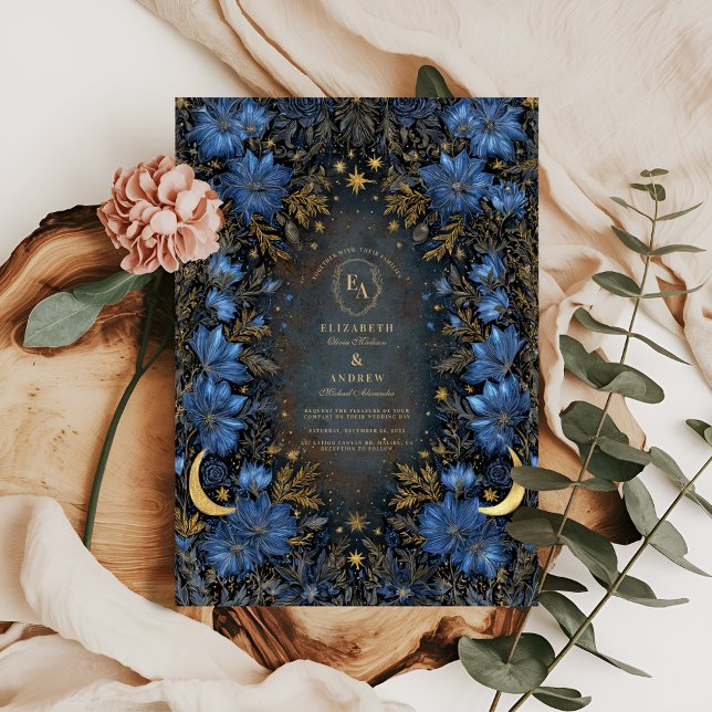 Invitation Mariage Lune et Étoile Bleu Minuit (Créateur téléchargé)