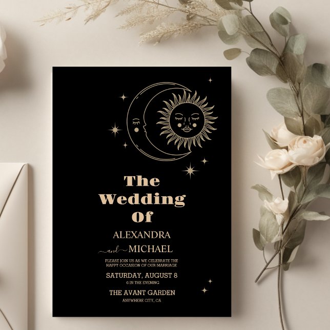 Invitation Mariage Lune Noire Céleste Dorée (Créateur téléchargé)