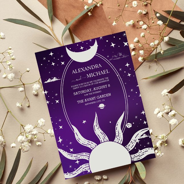 Invitation Mariage Lune Soleil Violet Mystique (Créateur téléchargé)