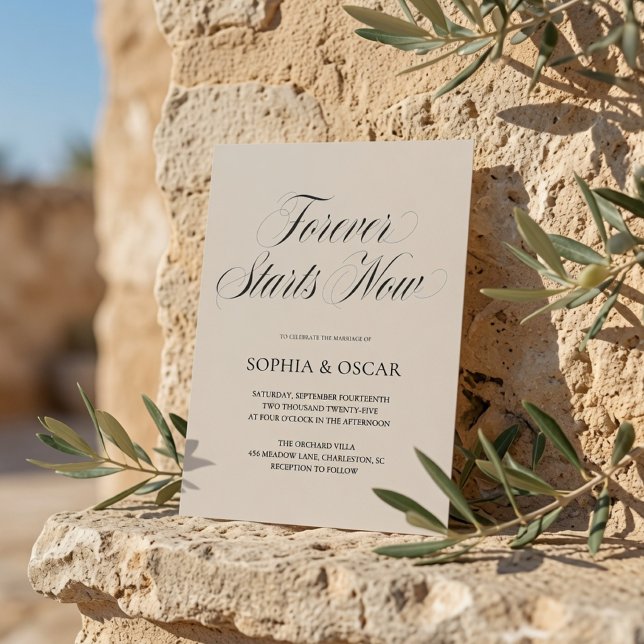 Invitation Mariage Luxe Beige Forever Starts Now (Créateur téléchargé)