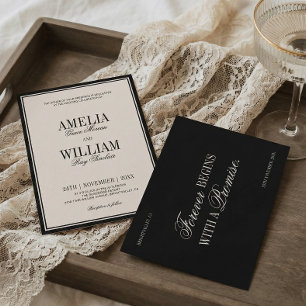 Invitation Mariage Luxe Classique Noir Crème Ancien Argent