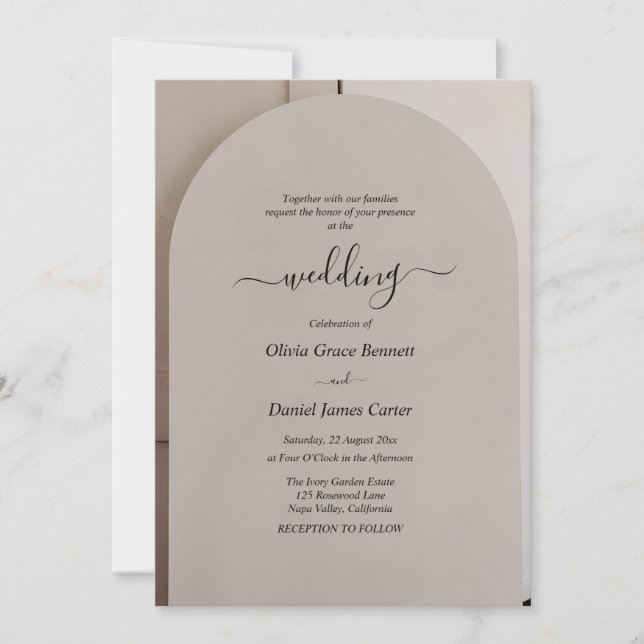 Invitation Mariage Luxe Neutre en Forme d'Arche (Devant)