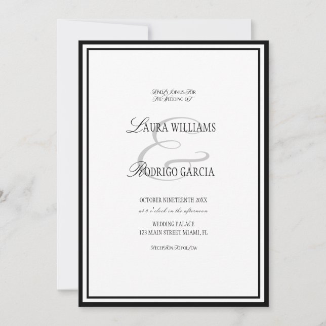 Invitation Mariage Luxe Noir Blanc (Devant)