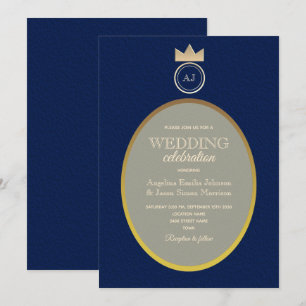 Invitation Mariage Luxe Or Monogramme Navy 