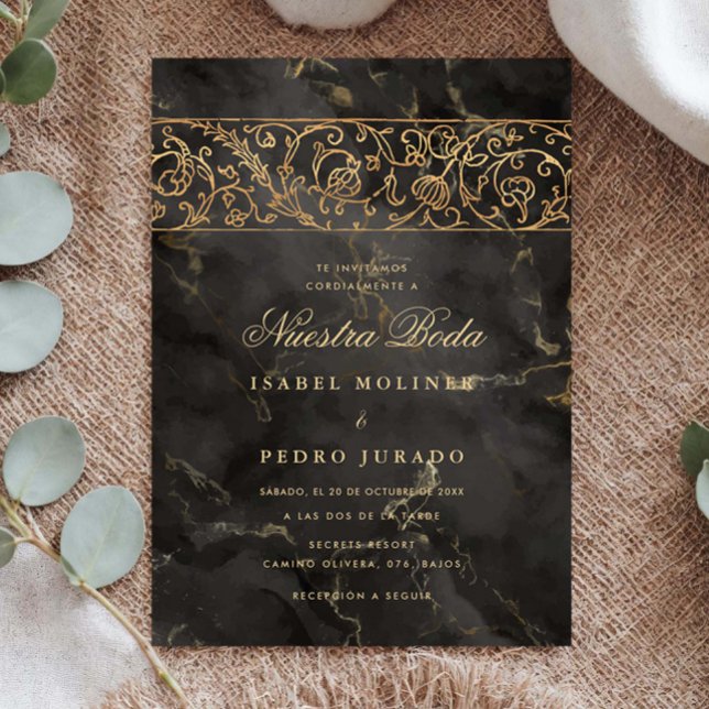 Invitation Mariage Luxe Or Noir Marbre Nuestra Boda (Créateur téléchargé)