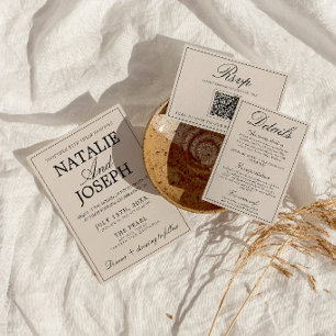 Invitation Mariage Luxueux Ancien Argent Noir Et Crème