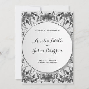 Invitation Mariage Luxueux Argent Gravure Feuillage