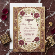 Mariage Luxueux Art Nouveau Roses Bourgogne Or
