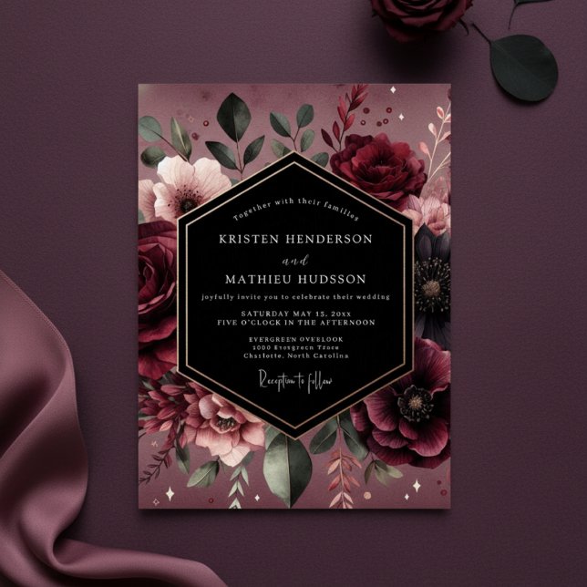 Invitation Mariage Luxueux aux Fleurs de Bourgogne (Créateur téléchargé)