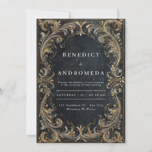 Invitation Mariage Luxueux Baroque Noir Or Argent Orné