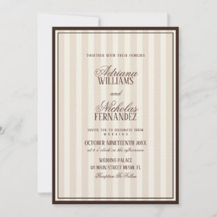 Invitation Mariage Luxueux Beige Espresso Rayures