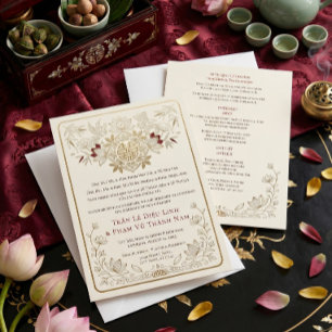 Invitation Mariage Luxueux Bilingue Vietnamien Anglais