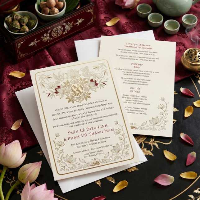 Invitation Mariage Luxueux Bilingue Vietnamien Anglais (Créateur téléchargé)