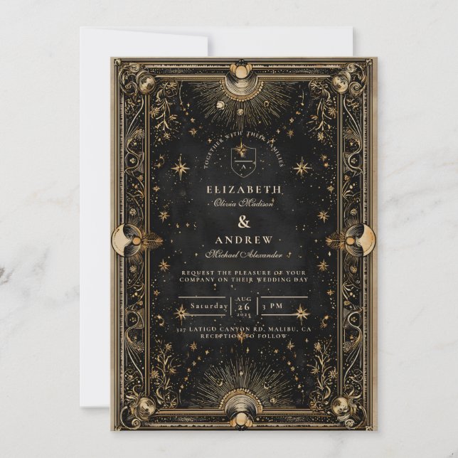 Invitation Mariage Luxueux Céleste de Minuit (Devant)
