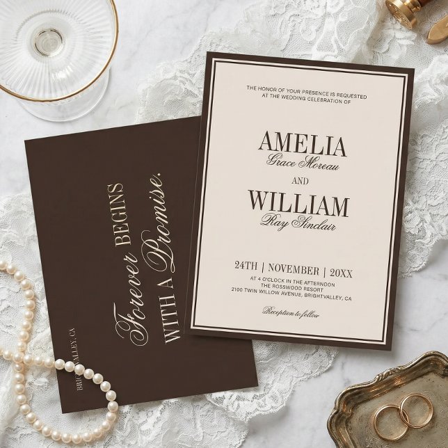 Invitation Mariage Luxueux Classique Brun Crème Traditionnel (Créateur téléchargé)
