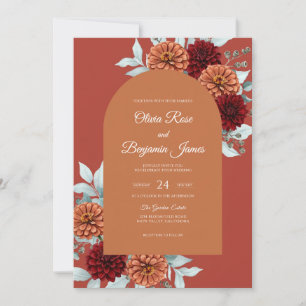 Invitation Mariage Luxueux Dahlia Orange Rouille