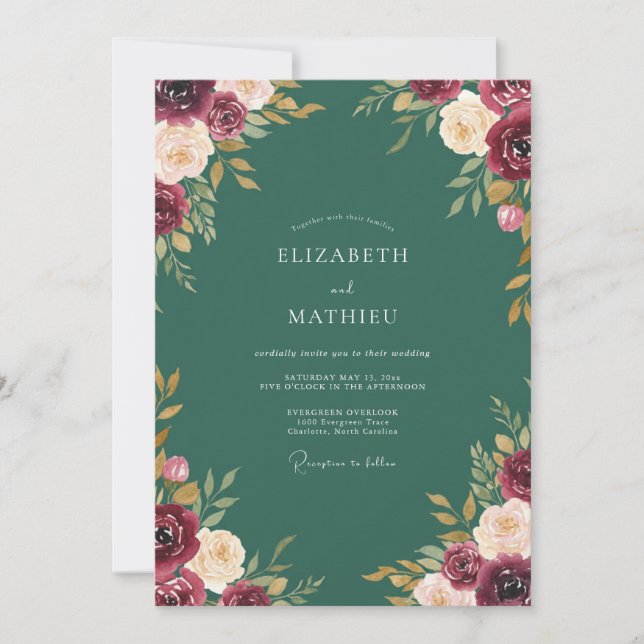 Invitation Mariage Luxueux d'Automne Vert Chasseur (Devant)