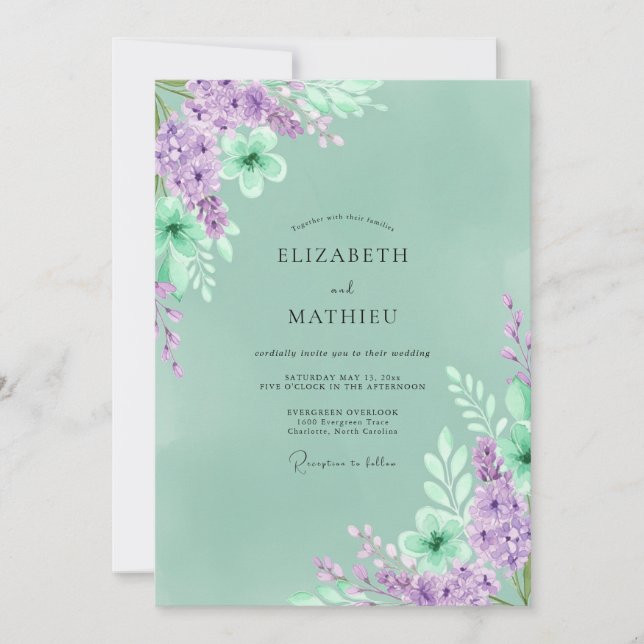 Invitation Mariage Luxueux de la Forêt Vert Émeraude (Devant)