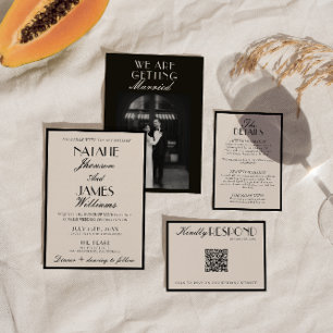 Invitation Mariage Luxueux de Vieille Fortune Noir et Blanc É