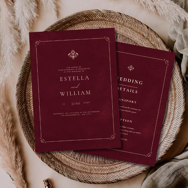 Invitation Mariage Luxueux de Vieux Argent Burgundy Mariage C (Créateur téléchargé)