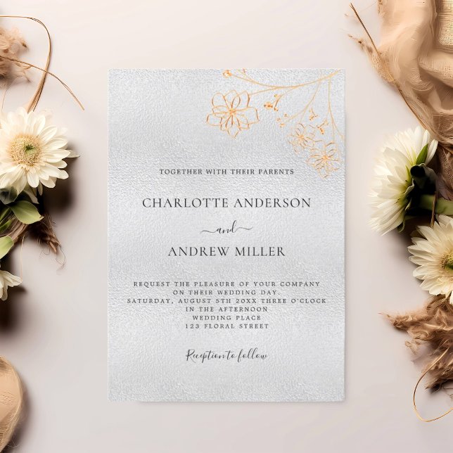 Invitation Mariage luxueux et fleuri or argenté (Créateur téléchargé)