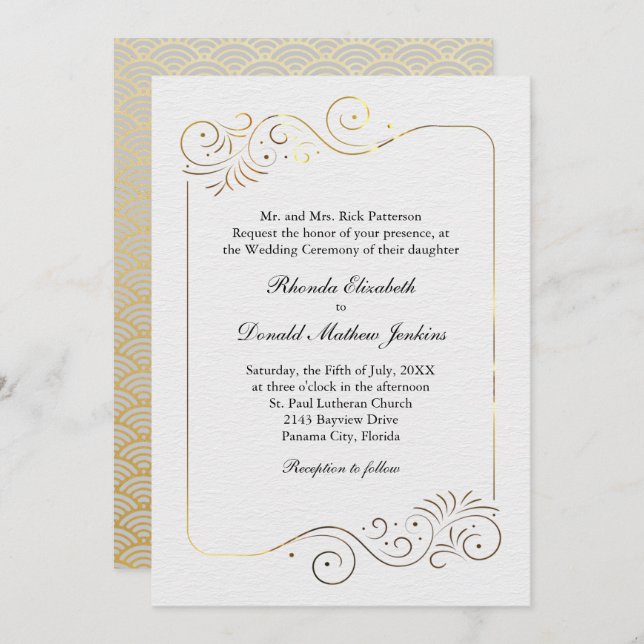 Invitation Mariage luxueux et raffiné (Devant / Derrière)