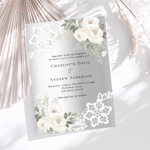 Invitation Mariage luxueux fleurons blancs argentés