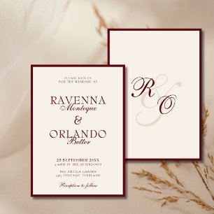 Invitation Mariage Luxueux Monogramme Ivoire Bourgogne Argent