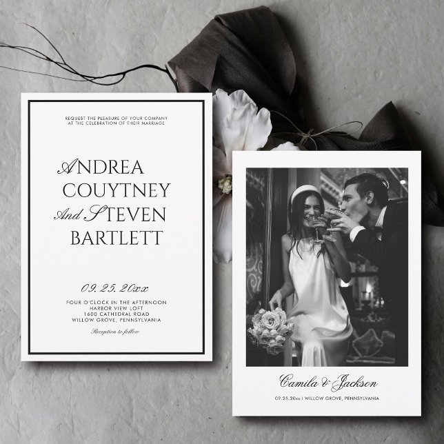 Invitation Mariage Luxueux Noir et Blanc à l'Ancienne (Créateur téléchargé)