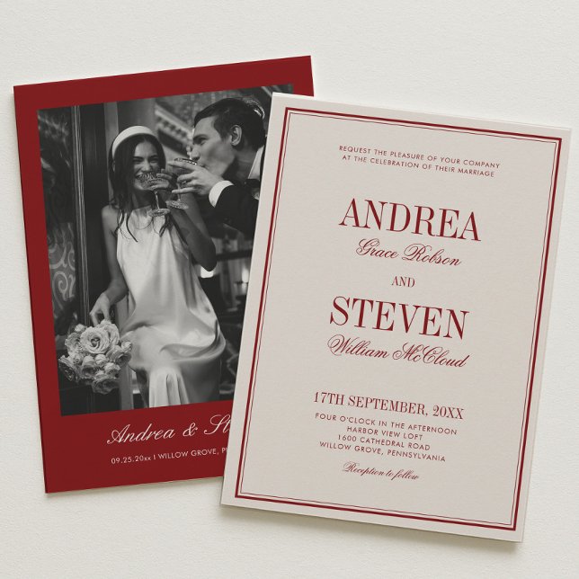 Invitation Mariage Luxueux Opéra Rouge Profond  (Créateur téléchargé)