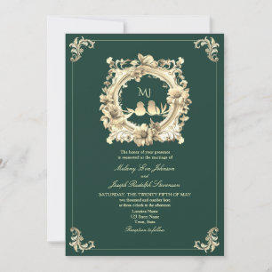 Invitation Mariage Luxueux Or et Vert Émeraude