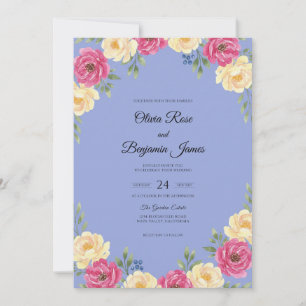 Invitation Mariage Luxueux Pétale de Magenta Pervenche