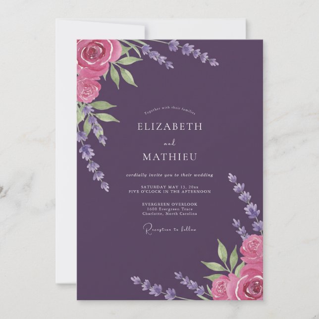 Invitation Mariage Luxueux Pétales de Magenta (Devant)