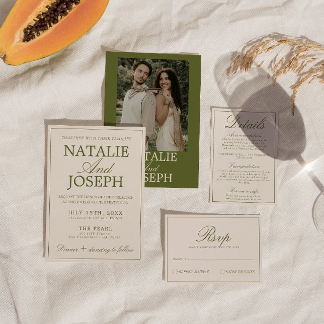 Invitation Mariage Luxueux Rétro Vert Olive de Classe (Créateur téléchargé)