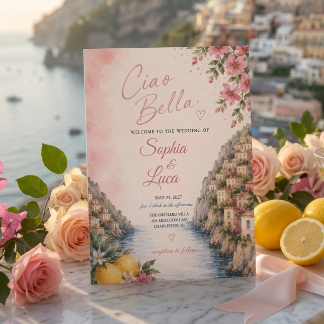 Invitation Mariage Luxueux Rose Ciao Bella Positano (Créateur téléchargé)