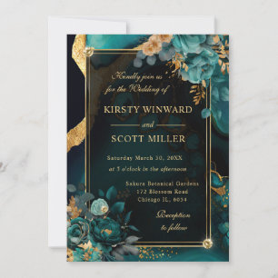 Invitation Mariage Luxueux Rose de Fleur de Thé et Agate de R