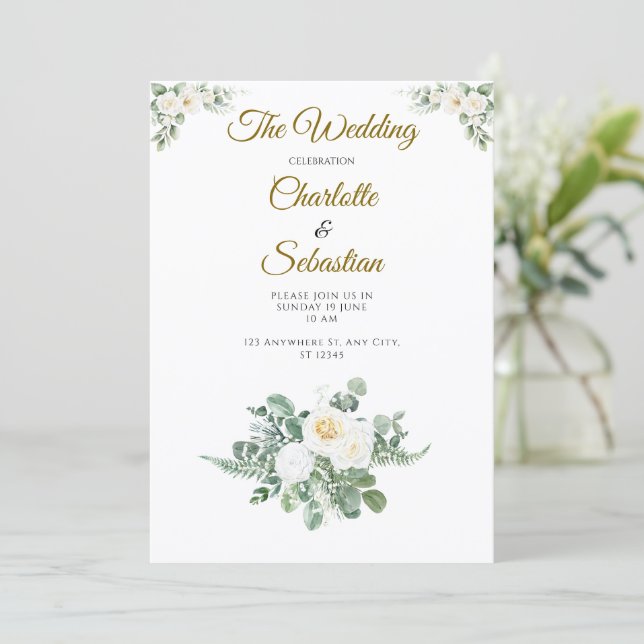 Invitation Mariage Luxueux Rose Ivoire et Verdure Or (Debout devant)