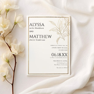 Invitation Mariage luxueux simple et doré blanc