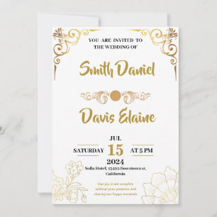 Invitation Mariage luxueux Vintage blanc et or