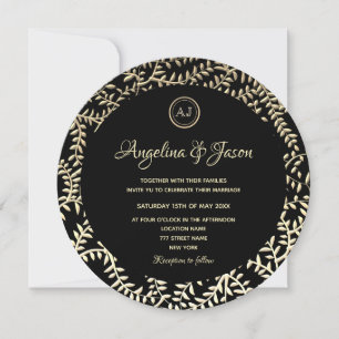 Invitation Mariage Luxueux Vintage Or et Noir