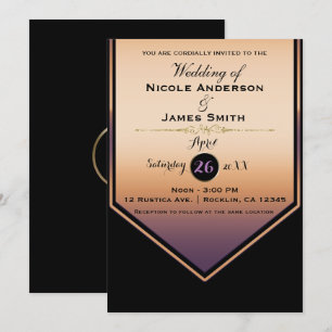 Invitation Mariage Luxueux Violet et Or Classe Brillante