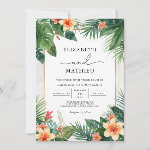 Invitation Mariage luxuriant à feuilles tropicales